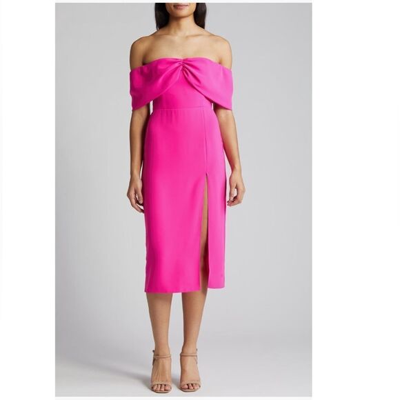Amanda Uprichard Darien Off the Shoulder‎ Cocktail Dress, Hot Pink, Large, NWT - Picture 2 of 6